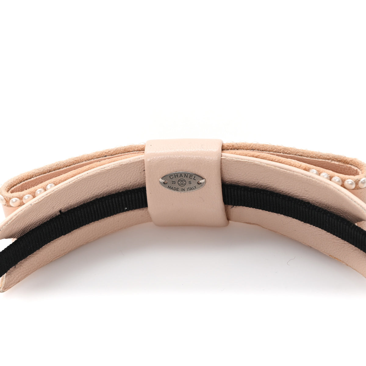 Lambskin Pearl Bow CC Headband Light Pink