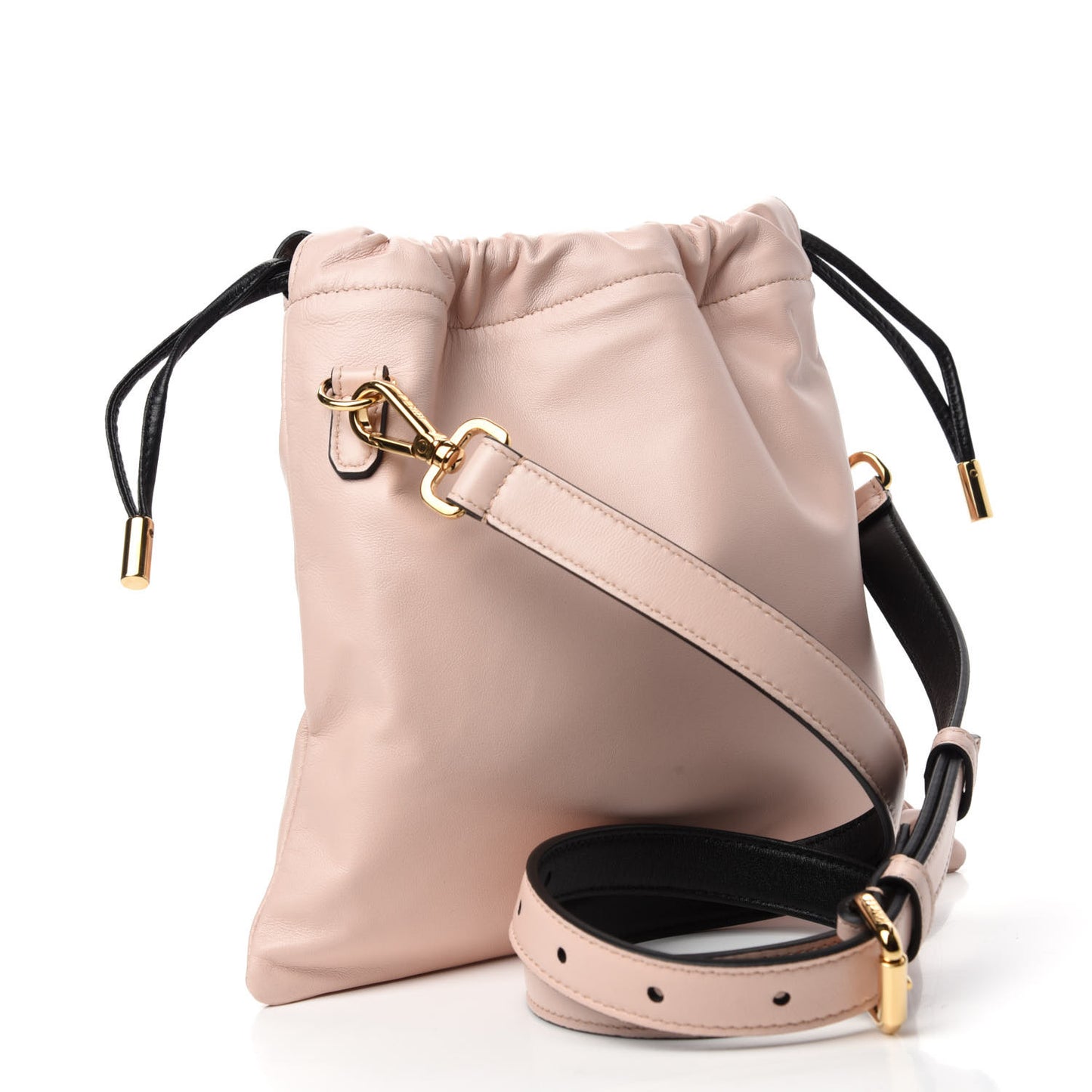 Soft Nappa Logo Small Drawstring Pouch Bag Rosa Quarzo Black