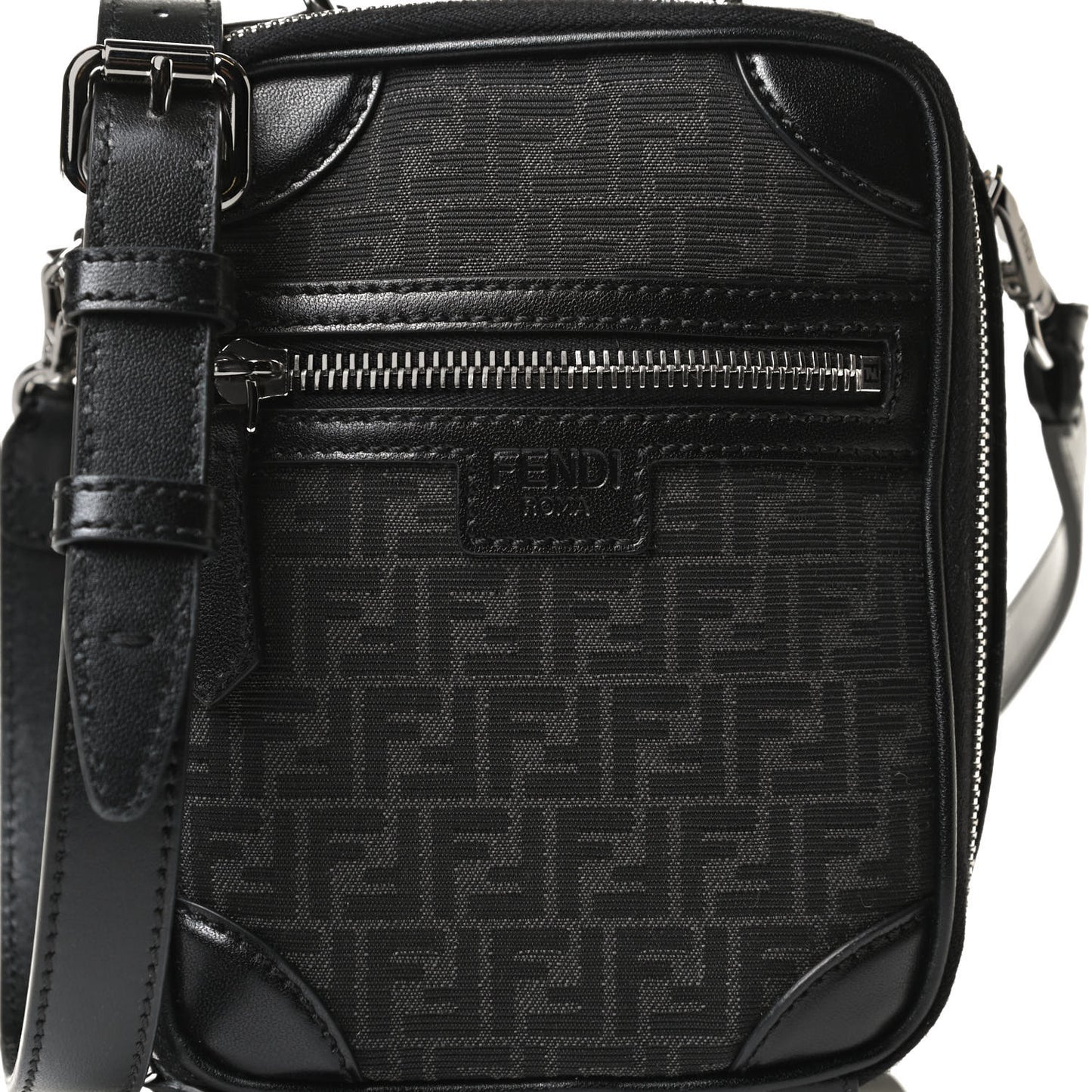 Recycled Fabric Jacquard Vitello Astro Micro FF Mini Trolley Bag Asfalto Black