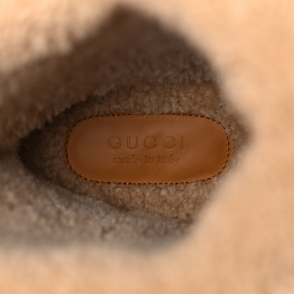 Gucci Covered Wool Monogram Textured Dollar Calfskin Shearling Horsebit Snow Boots 39.5 Underwood Blue Hazel Brown 7 of 10