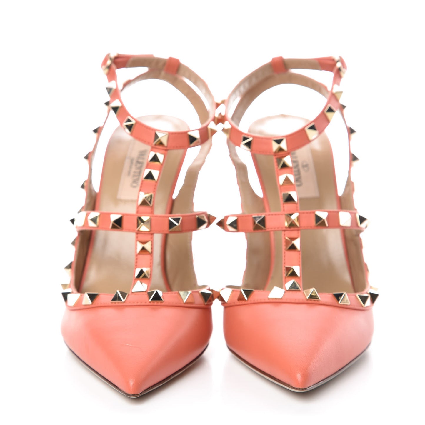 Nappa Rockstud Ankle Strap Pumps 39 Coral