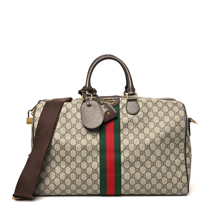 Gucci GG Supreme Monogram Textured Dollar Calfskin Web Medium Ophidia Carry-On Duffle Bag Beige Ebony New Acero 1 of 9