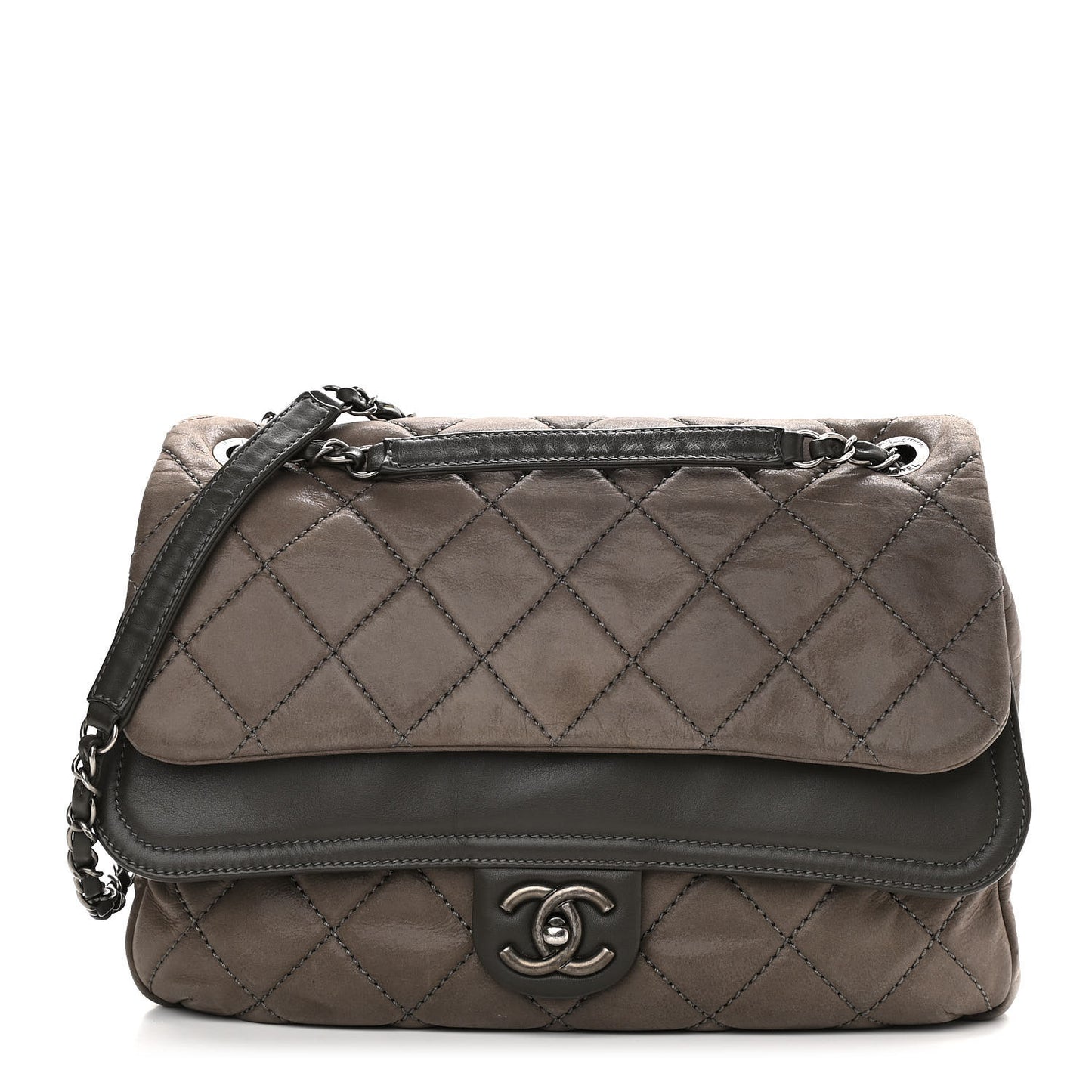 Iridescent Calfskin Jumbo In the Mix Double Flap Dark Grey