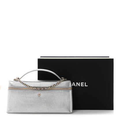 Chanel Lizard Embossed Top Handle Slim Vanity With Chain Silver 11 of 11
