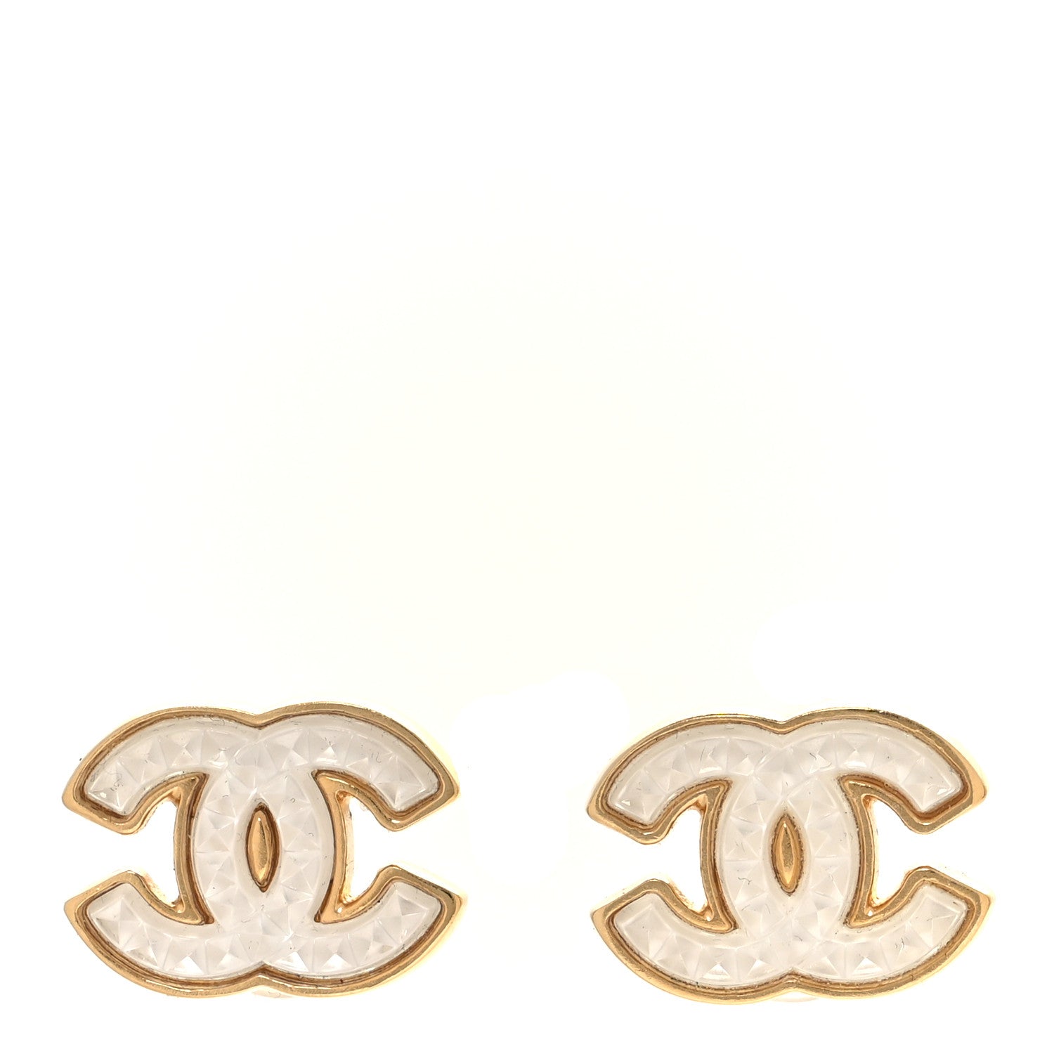 Chanel Metal Resin CC Stud Earrings Gold Transparent 1 of 5