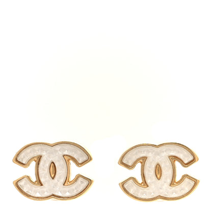Chanel Metal Resin CC Stud Earrings Gold Transparent 1 of 5