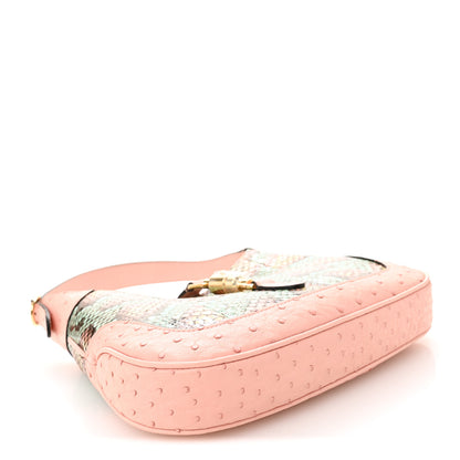 Gucci Snakeskin Ostrich Calfskin Small Jackie 1961 Hobo Pink Multicolor 4 of 10