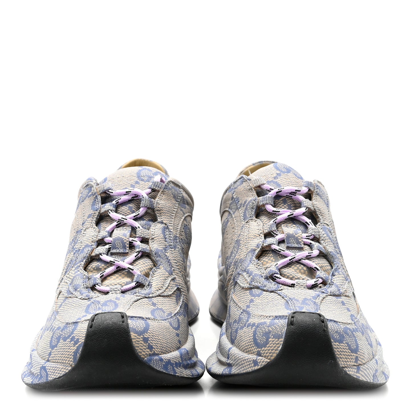 Ultralight Plume Calfskin Monogram Printed Womens Gucci Run Sneakers 37.5 Beige Blue