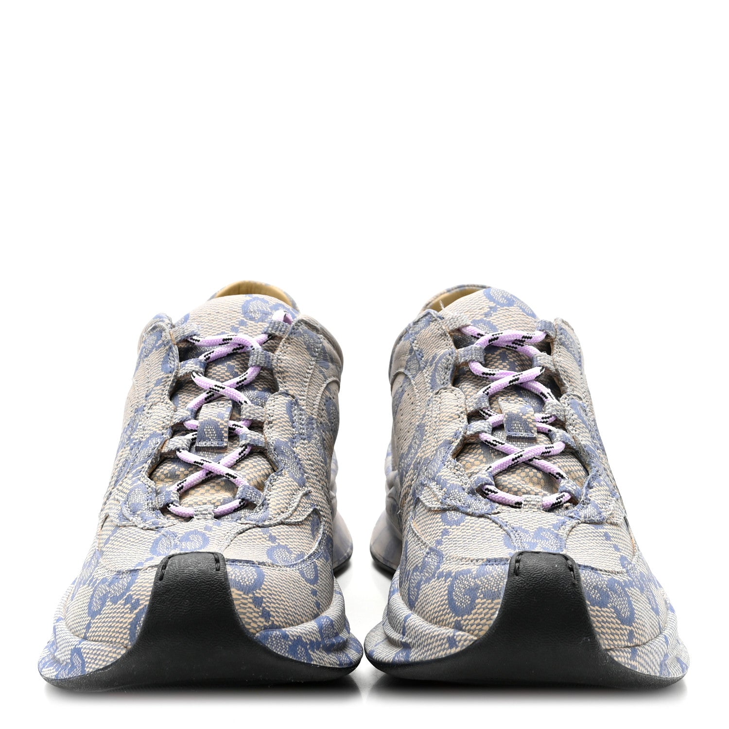 Gucci Ultralight Plume Calfskin Monogram Printed Womens Gucci Run Sneakers 37.5 Beige Blue 3 of 10