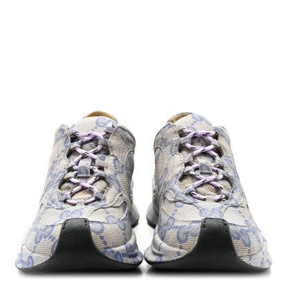 Gucci Ultralight Plume Calfskin Monogram Printed Womens Gucci Run Sneakers 37.5 Beige Blue 3 of 10
