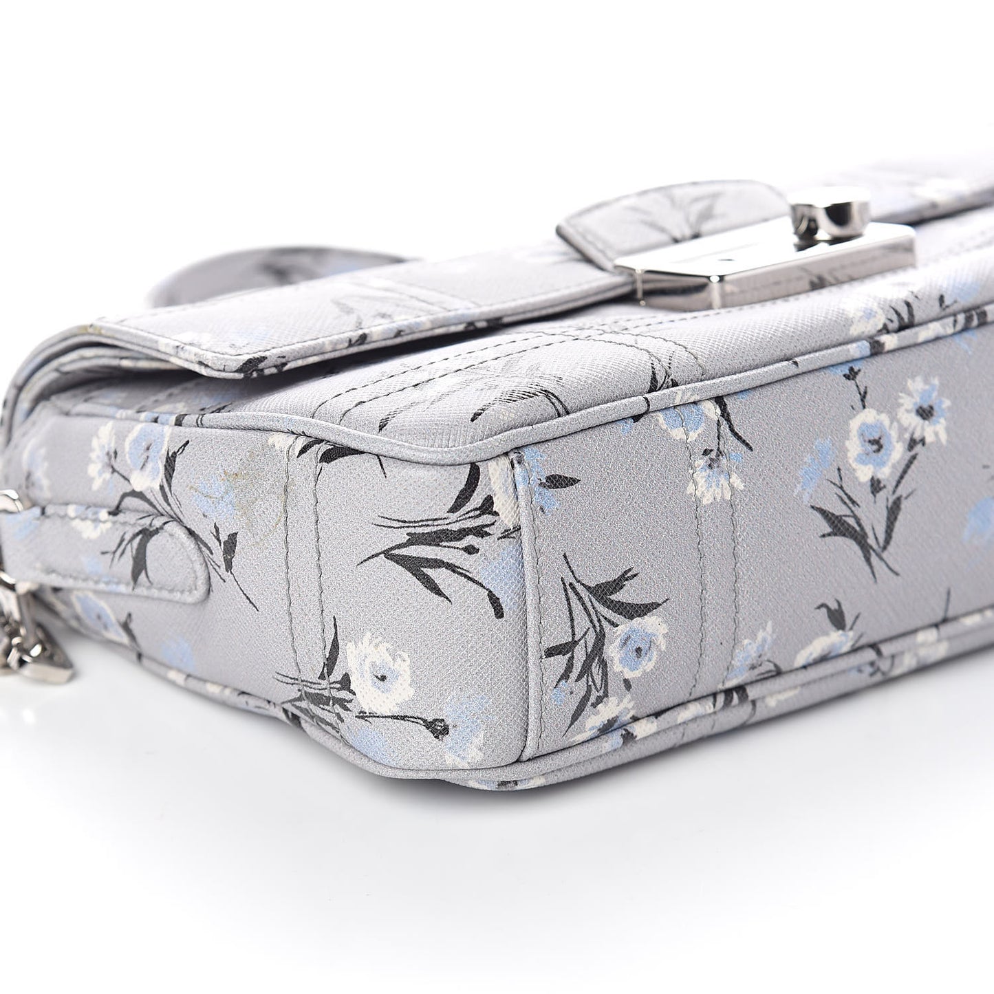 Soft Saffiano Floral Print Sound Shoulder Bag Acciaio