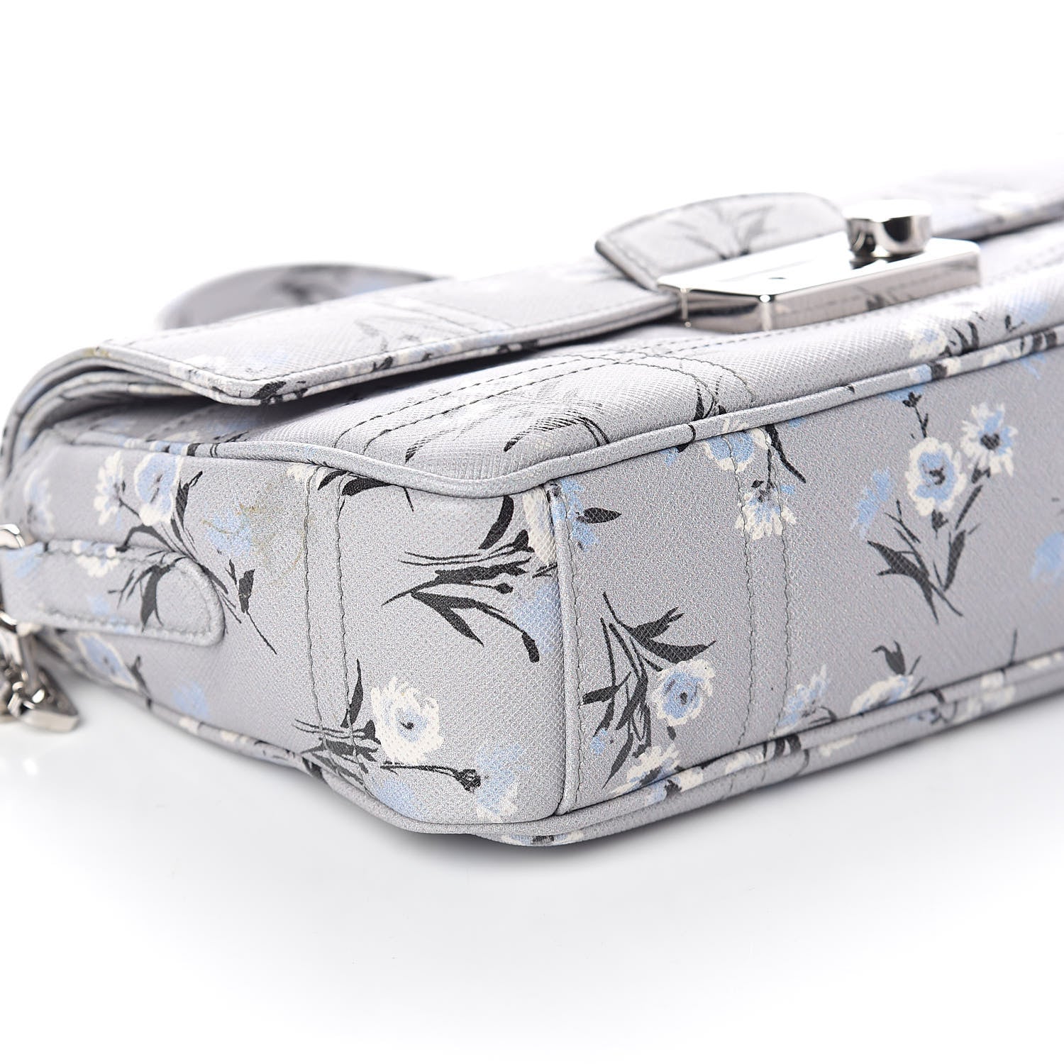 Prada Soft Saffiano Floral Print Sound Shoulder Bag Acciaio 8 of 9