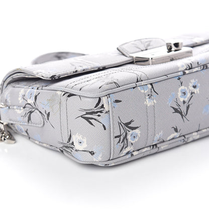 Prada Soft Saffiano Floral Print Sound Shoulder Bag Acciaio 8 of 9