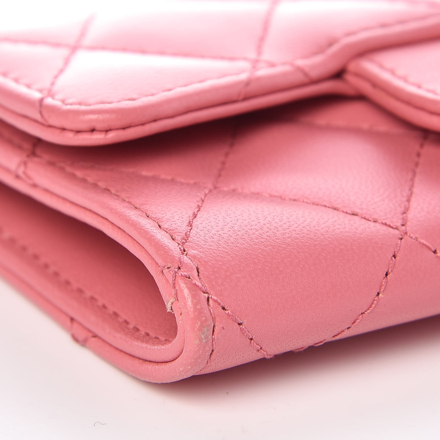 Lambskin Quilted Flap Card Holder Pink