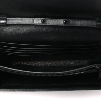 Saint Laurent Grain De Poudre Matelasse Chevron Monogram Monochrome Chain Wallet Black 5 of 9