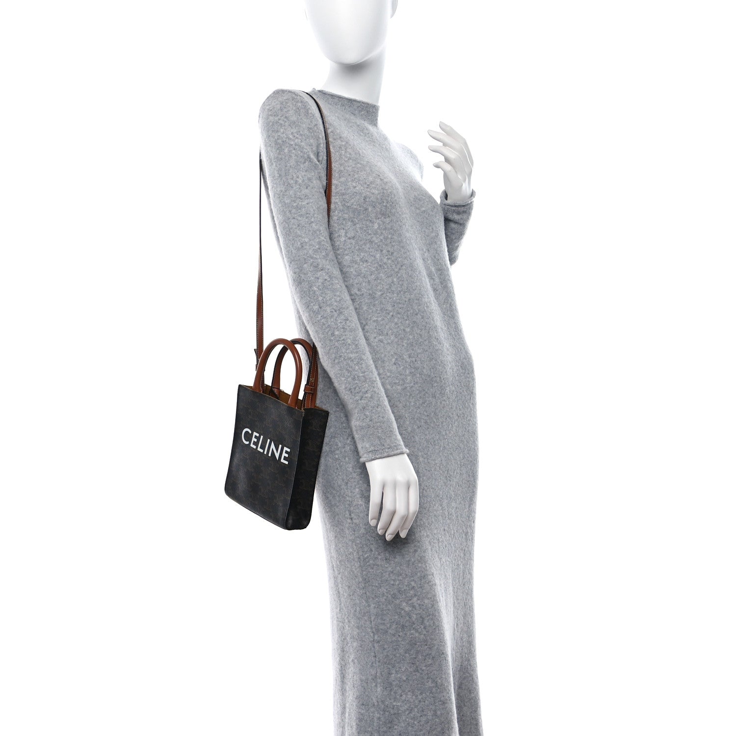 Celine Triomphe Canvas Calfskin Mini Vertical Cabas Tan 2 of 11