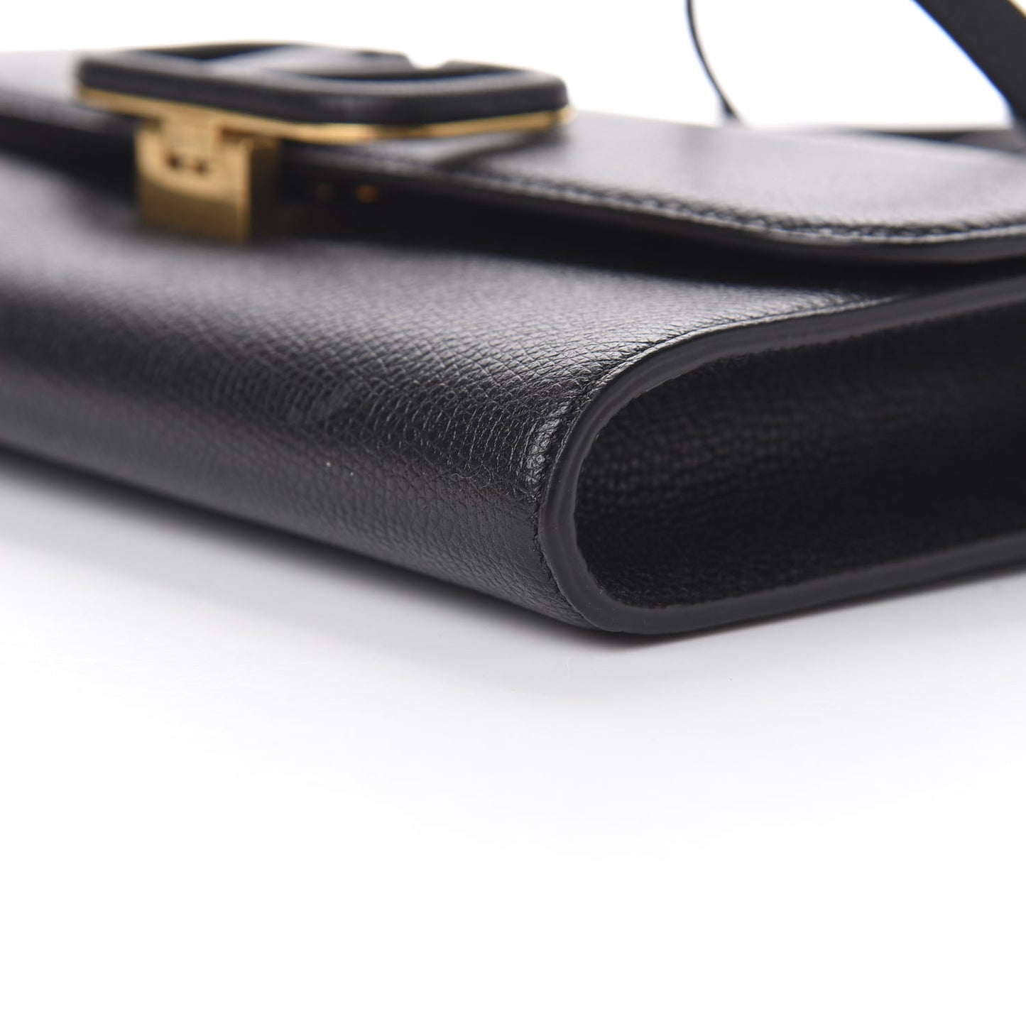 Grained Calfskin VSling Clutch With Shoulder Strap Black