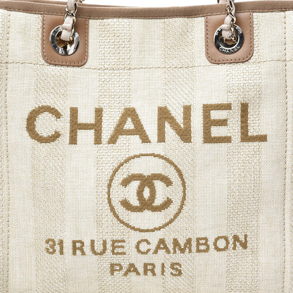 Chanel Straw Raffia Calfskin Striped Mini Deauville Tote Beige 9 of 9