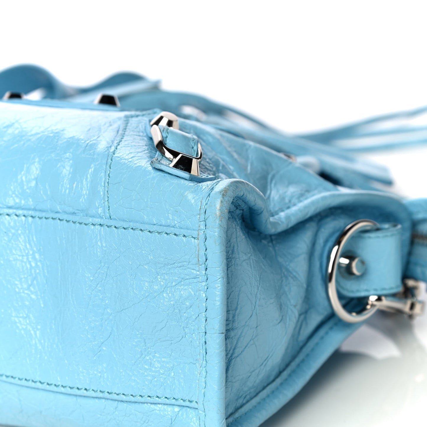 Agneau Classic Silver Hardware Mini City Logo Strap Baby Blue Black