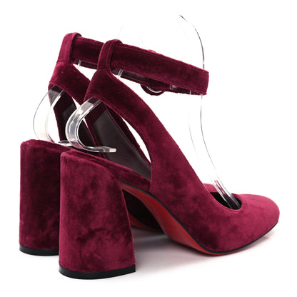 Christian Louboutin Velvet Miss Sab Sling 85 Pumps 35.5 Burgundy 5 of 8