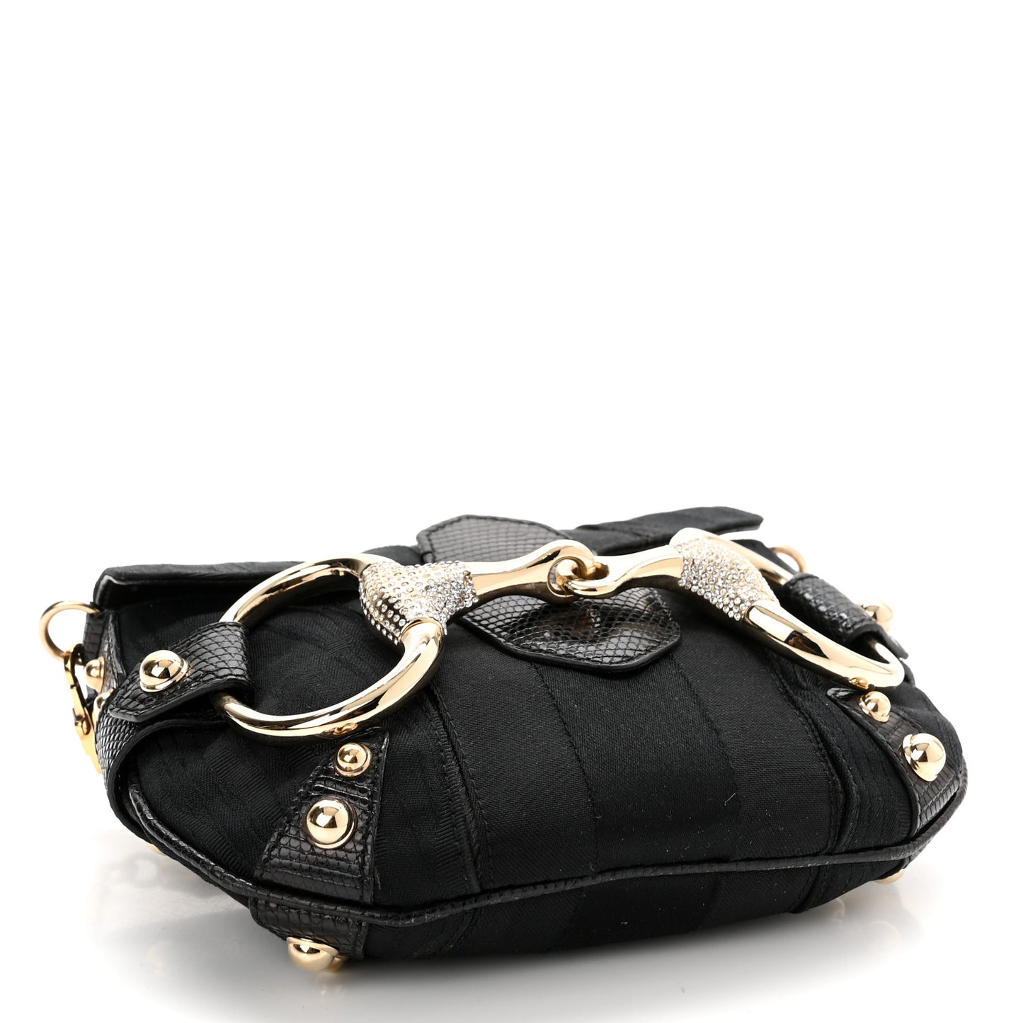 Canvas Tom Ford Lizard Embossed Crystal Horsebit Flap Bag Black