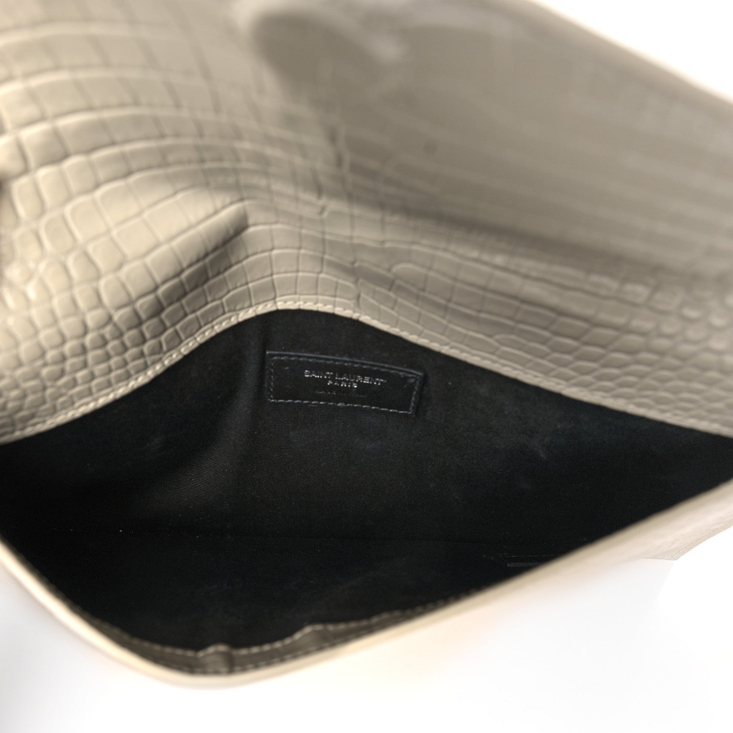Saint Laurent Calfskin Crocodile Embossed Uptown Monogram Pouch Crema Soft 5 of 9