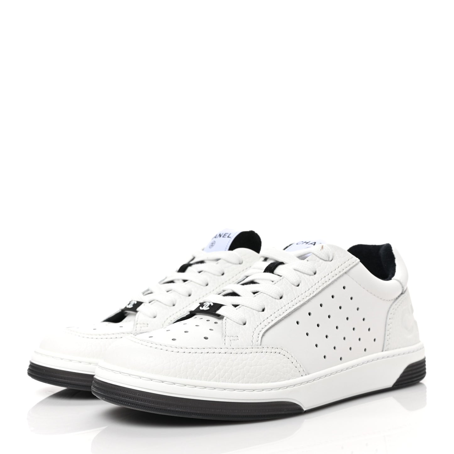 Grained Calfskin Fabric Womens Logo Sneakers 39 White Black