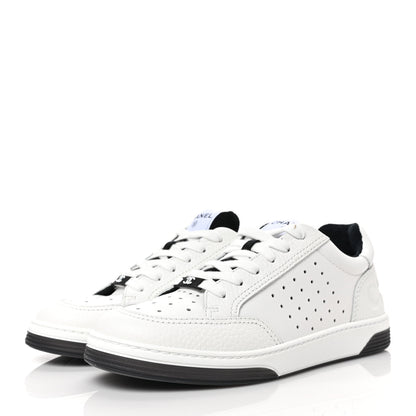 Chanel Grained Calfskin Fabric Womens Logo Sneakers 39 White Black 3 of 8