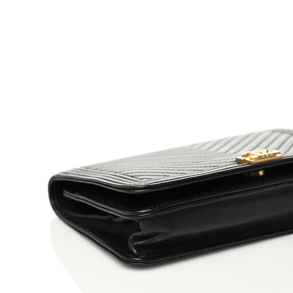Chanel Calfskin Chevron Boy Wallet On Chain WOC Black 5 of 11
