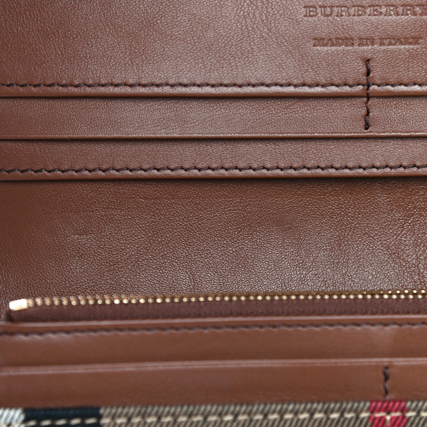 Horseshoe Calfskin House Check Porter Continental Wallet Tan