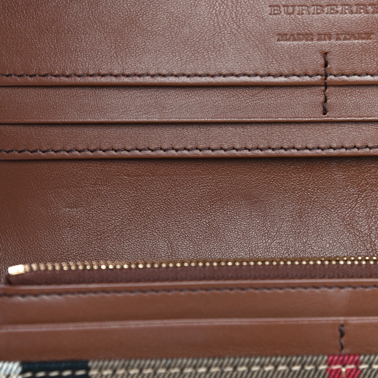 Burberry Horseshoe Calfskin House Check Porter Continental Wallet Tan 13 of 15