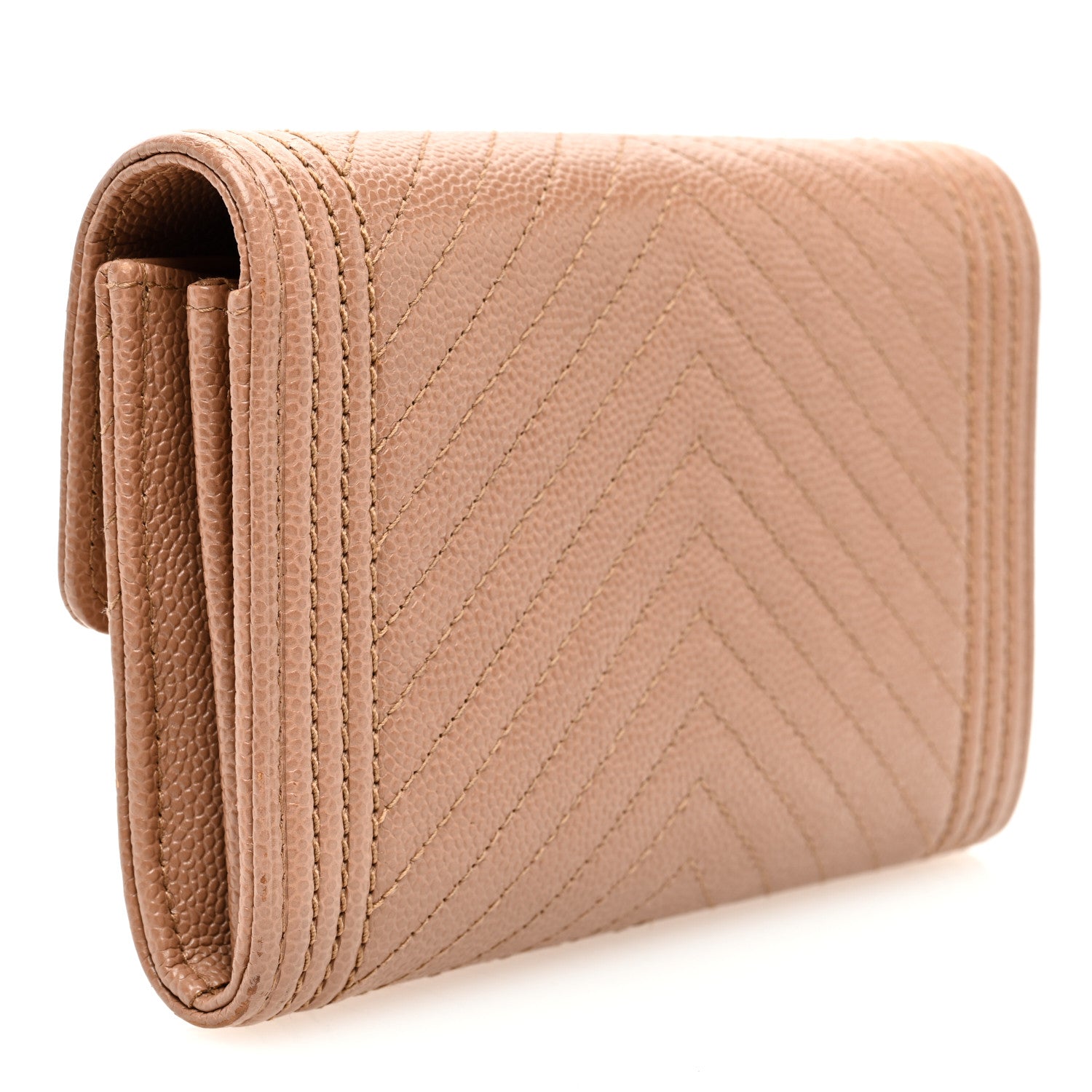 Chanel Caviar Chevron Quilted Medium Boy Flap Wallet Dark Beige 3 of 8