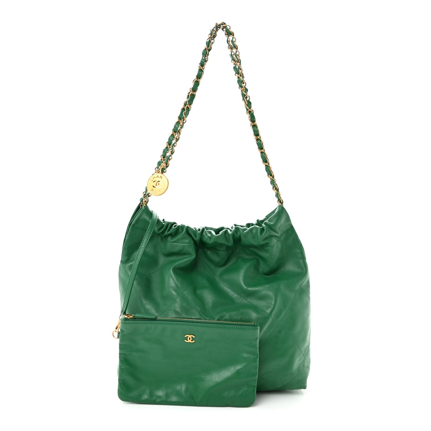 Shiny Calfskin Quilted Small Chanel 22 Green