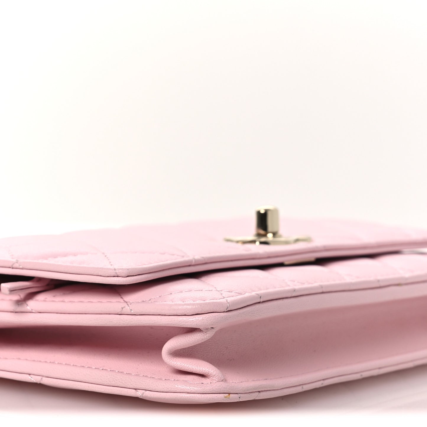 Lambskin Quilted Trendy Chain CC Wallet On Chain WOC Light Pink