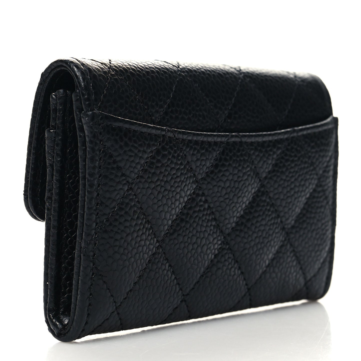 Caviar Quilted Flap Card Holder Wallet Black