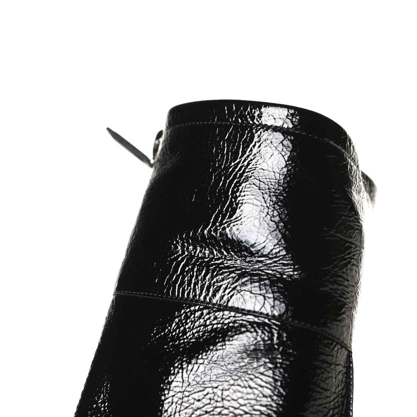 Shiny Crumpled Calfskin CC Cap Toe Short Boots 40.5 Black
