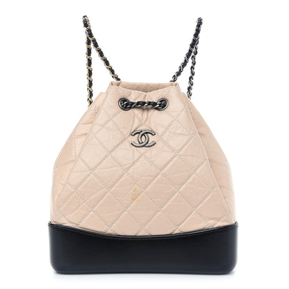 Chanel Aged Calfskin Quilted Small Gabrielle Backpack Beige Black 1 of 12