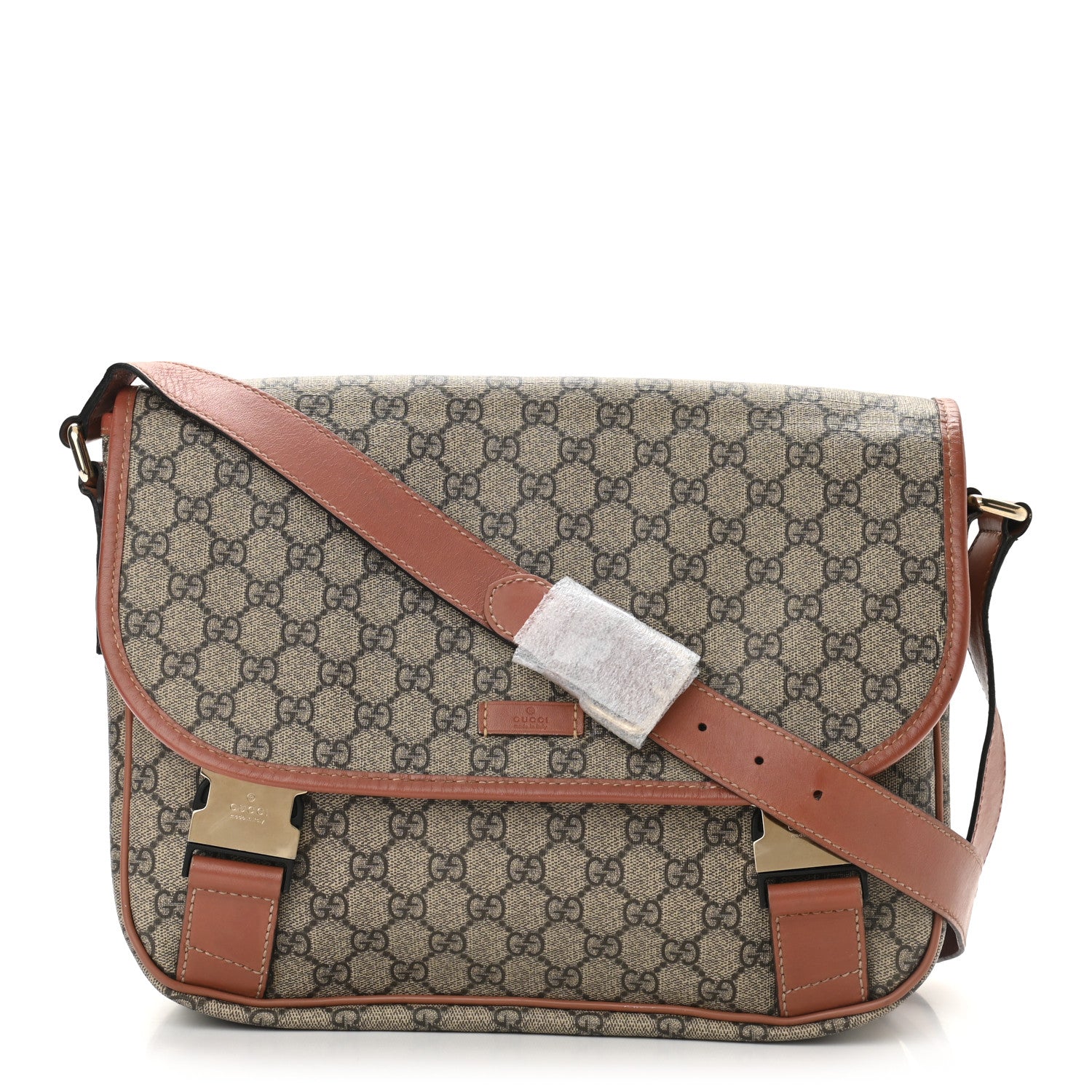 Gucci GG Plus Monogram Medium Double Buckle Flap Messenger Bag Brown 1 of 14