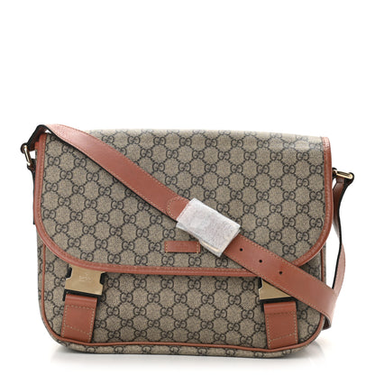 Gucci GG Plus Monogram Medium Double Buckle Flap Messenger Bag Brown 1 of 14