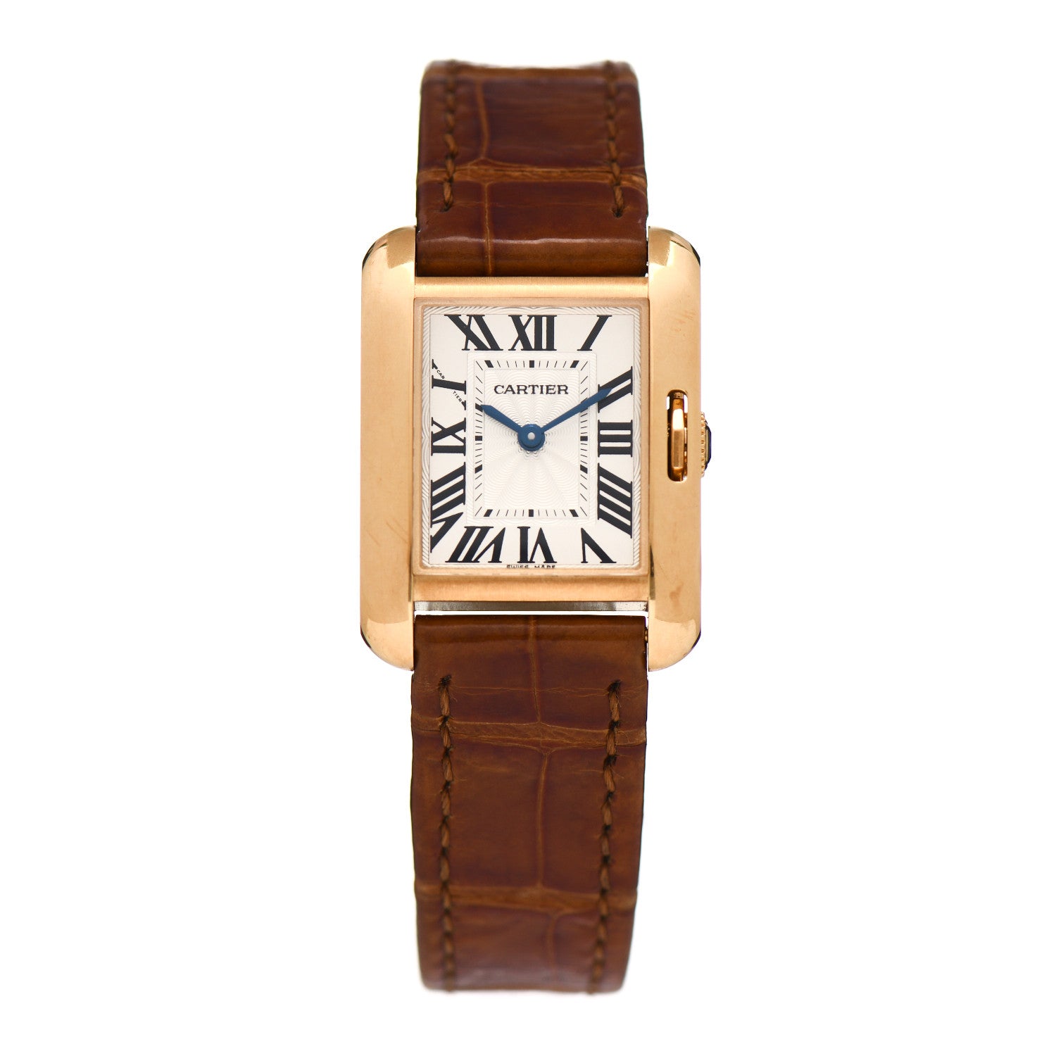 Cartier 18K Yellow Gold Alligator 22mm Tank Anglaise Quartz Watch Brown 1 of 4