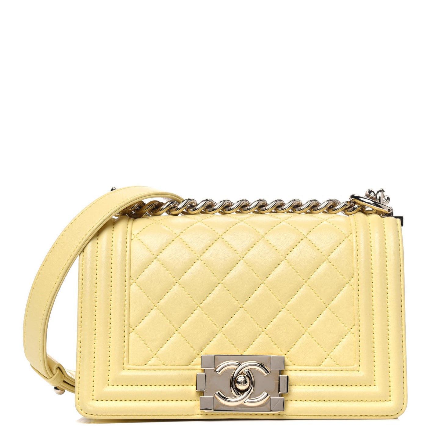 Lambskin Quilted Small Boy Flap Yellow