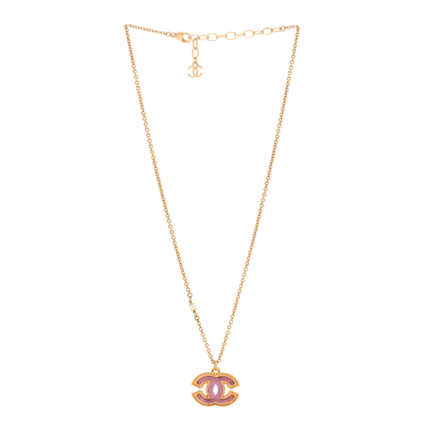 Chanel Metal Enamel Pearl CC Chain Necklace Pendant Gold Pink 3 of 5
