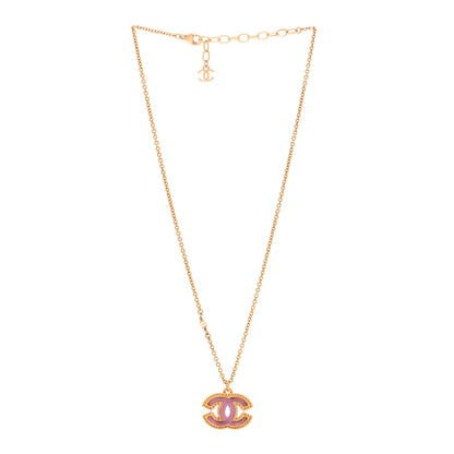 Chanel Metal Enamel Pearl CC Chain Necklace Pendant Gold Pink 3 of 5