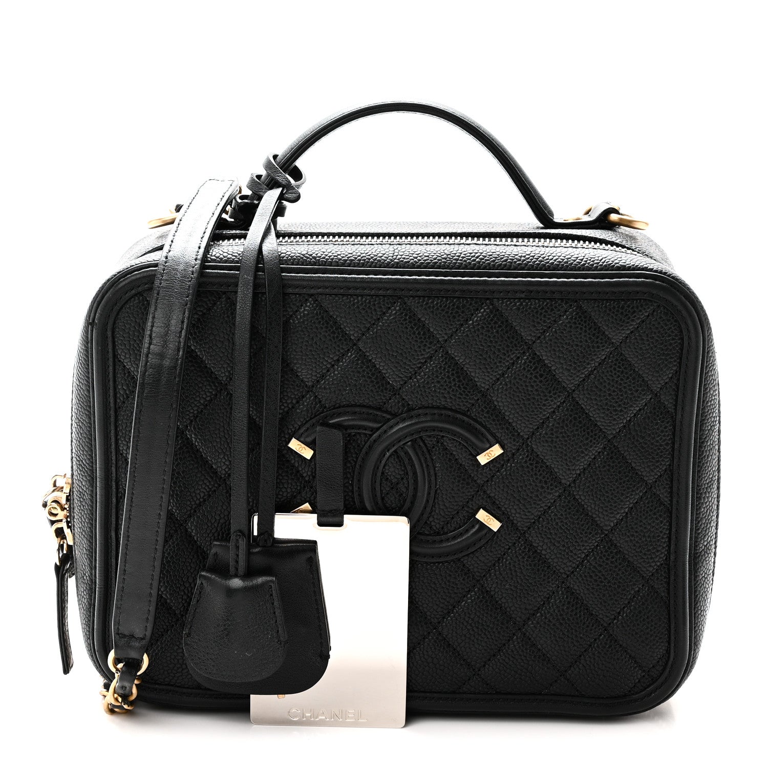 Chanel Caviar Quilted Large CC Filigree Vanity Case Black 3 of 12
