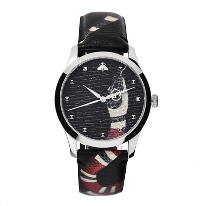 Gucci Stainless Steel Calfskin 38mm Le Marche Des Merveilles Snake Quartz Watch Black 1 of 5