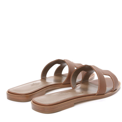 Hermes Box Calfskin Oran Sandals 37 Gold 4 of 9