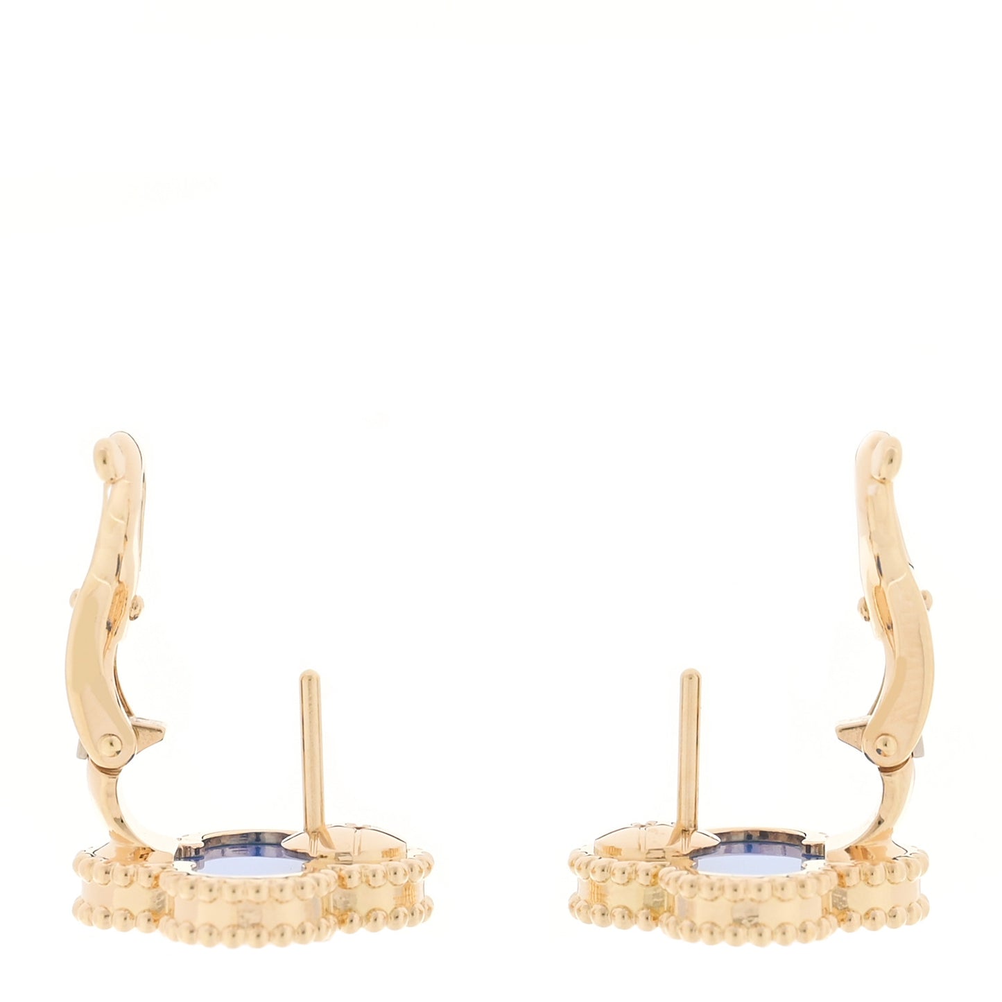 18K Yellow Gold Blue Agate Vintage Alhambra Earrings