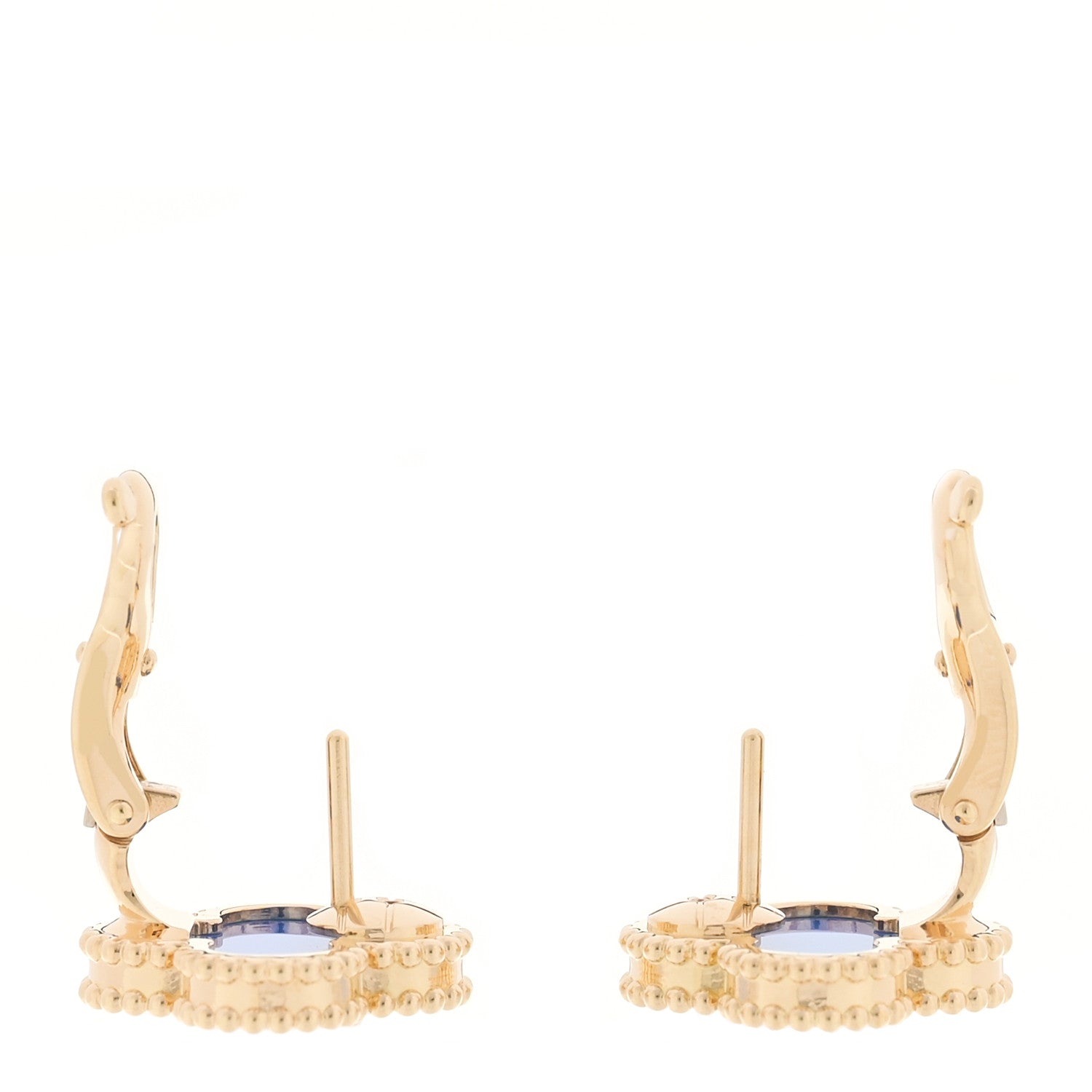 Van Cleef & Arpels 18K Yellow Gold Blue Agate Vintage Alhambra Earrings 3 of 5