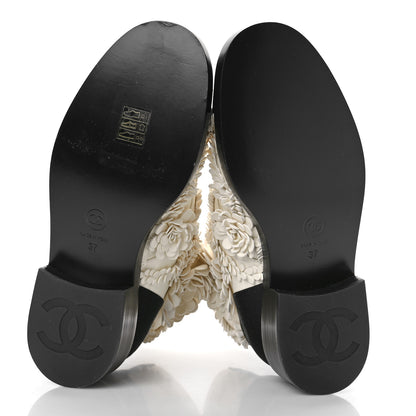 Chanel Embroidered Lambskin Grosgrain Lace Up Boots 37 White Black 6 of 8