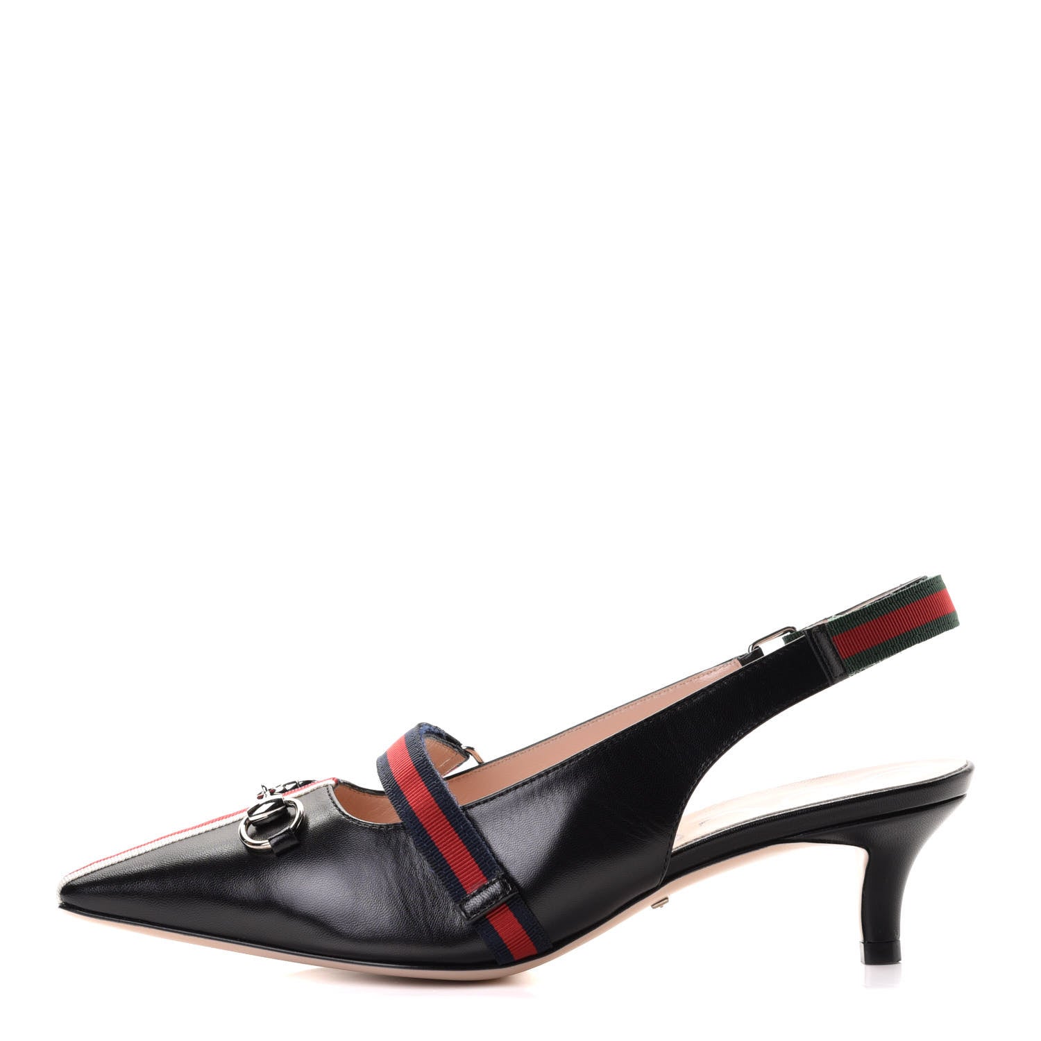 Gucci Malaga Kid Web Horsebit Low Heel Slingback Pumps 36.5 Black 1 of 8